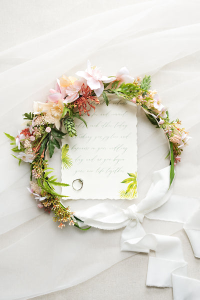 Bridal Flower Crown in Tropical Citrus & Pink | Clearance