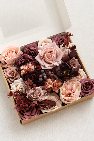 DIY Designer Flower Boxes in Burgundy & Dusty Rose