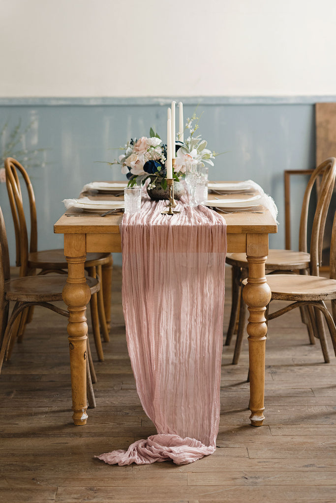 Wedding Pink Pearl Mesh Table Runner 10FT Sheer Voile Dining