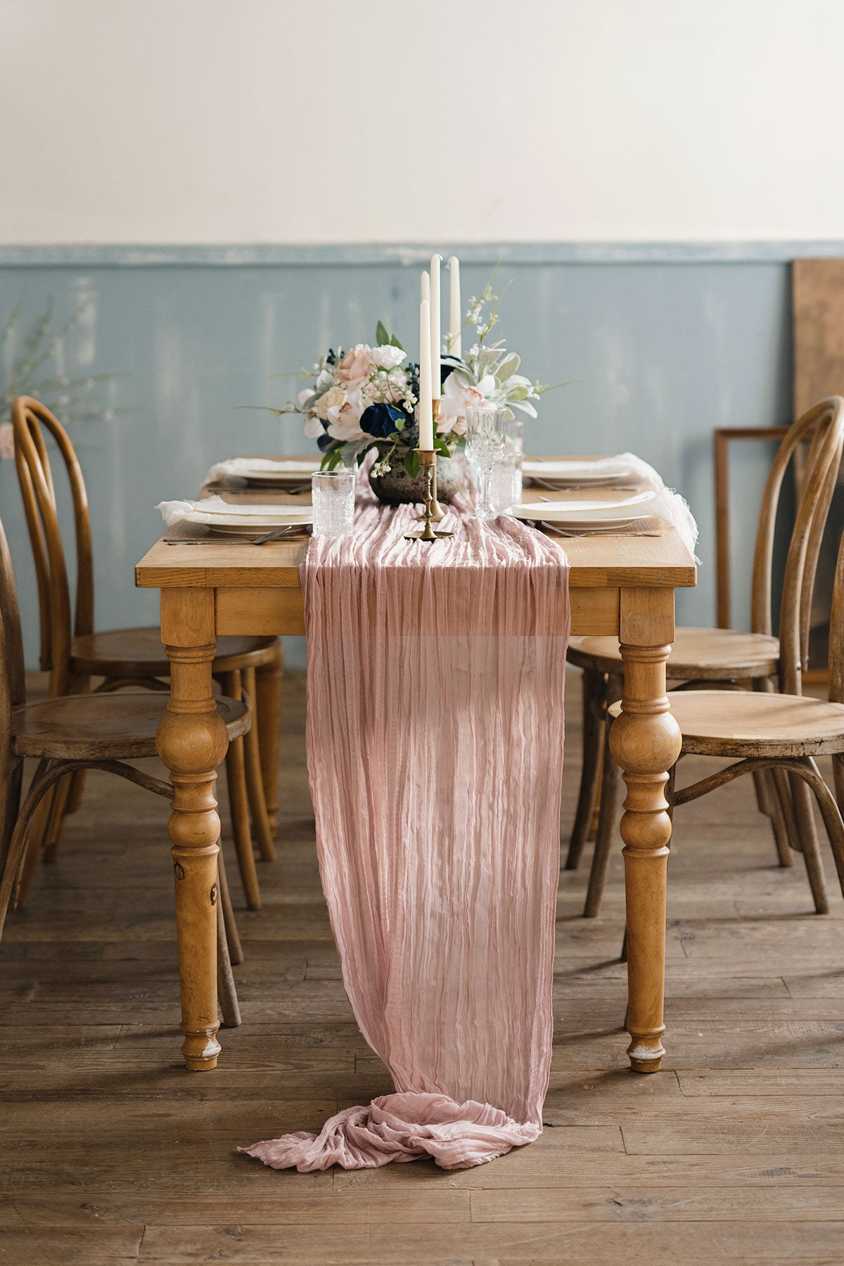 Table Linens in Dusty Rose & Navy
