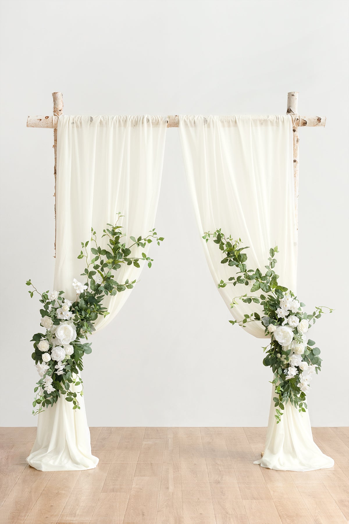 Flower Arch Decor with Drapes in White & Sage