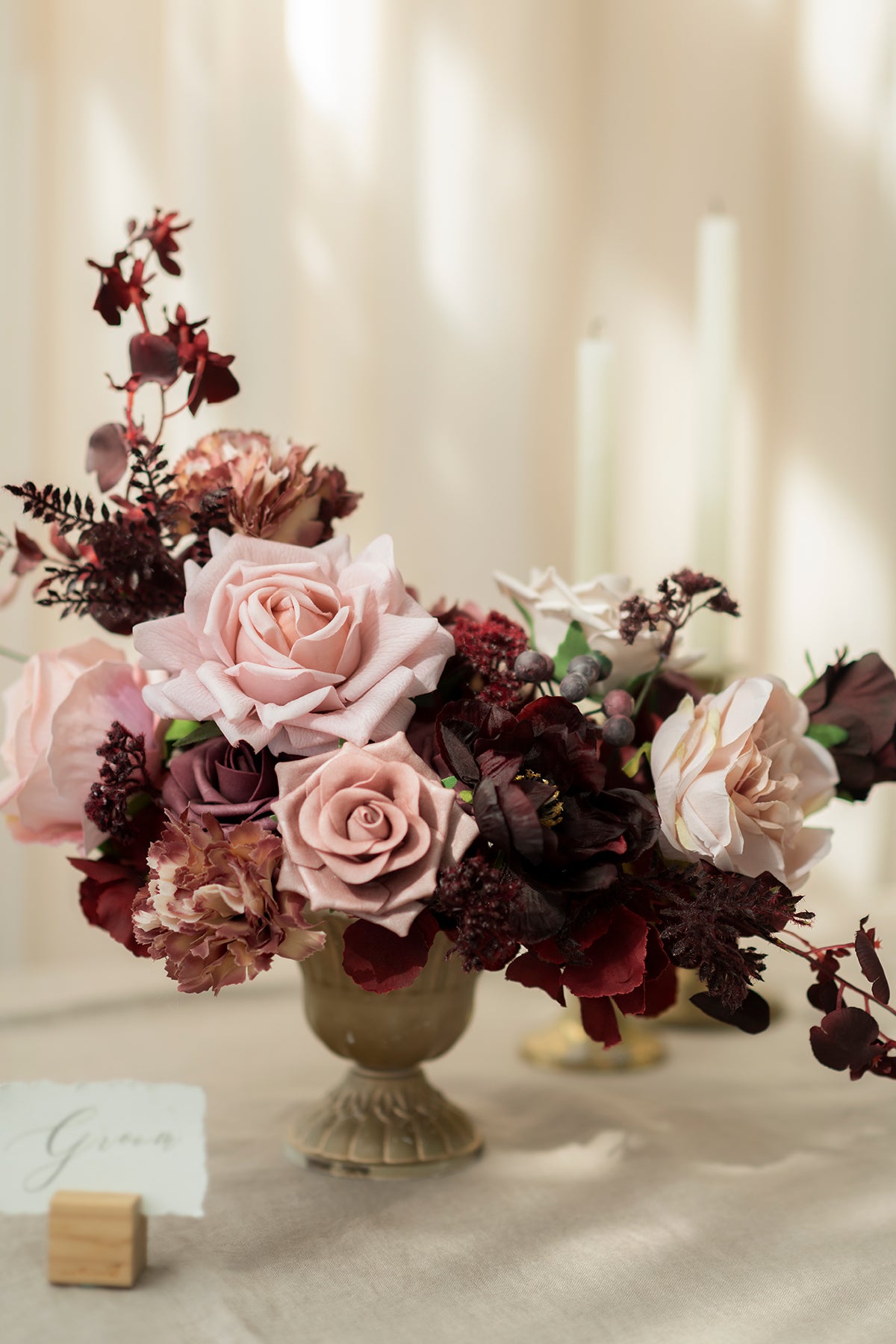 Artificial flowers, Dusty rose and burgundy flower, Fake wedding flowers