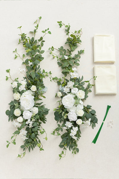 Flower Arch Decor with Drapes in White & Sage