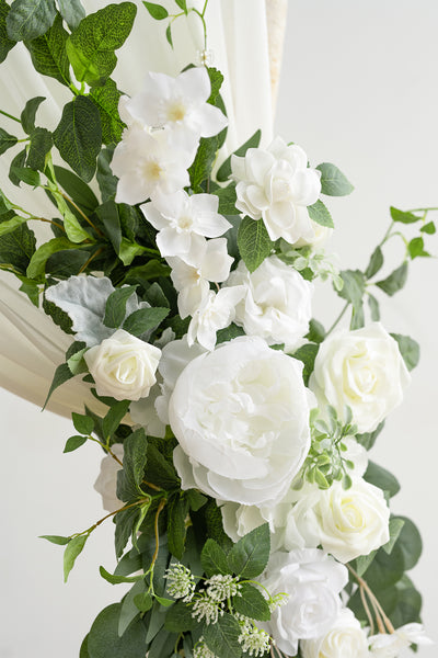 Flower Arch Decor with Drapes in White & Sage