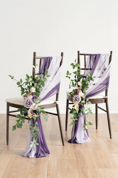 Wedding Aisle Chair Flower Decoration in Lilac & Gold