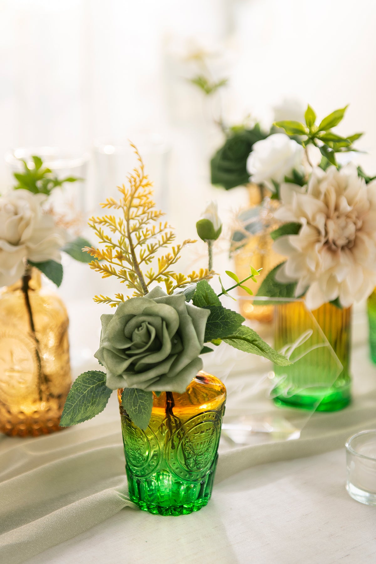 Gradient Glass Vases for Decoration in Emerald & Tawny Beige