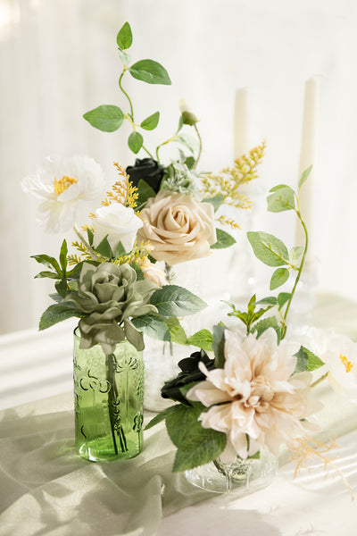 Glass Vases with Wreath in Emerald & Tawny Beige