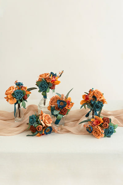 Mini Premade Flower Centerpiece Set in Dark Teal & Burnt Orange