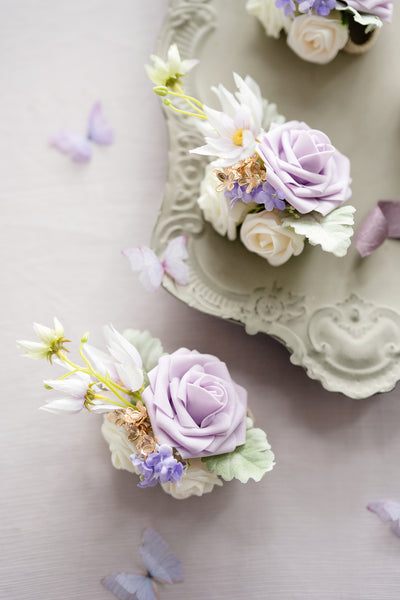 Wrist Corsages in Lilac & Gold