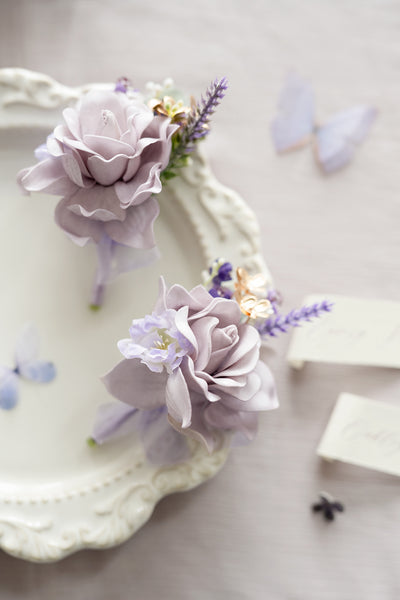 Boutonnieres in Lilac & Gold