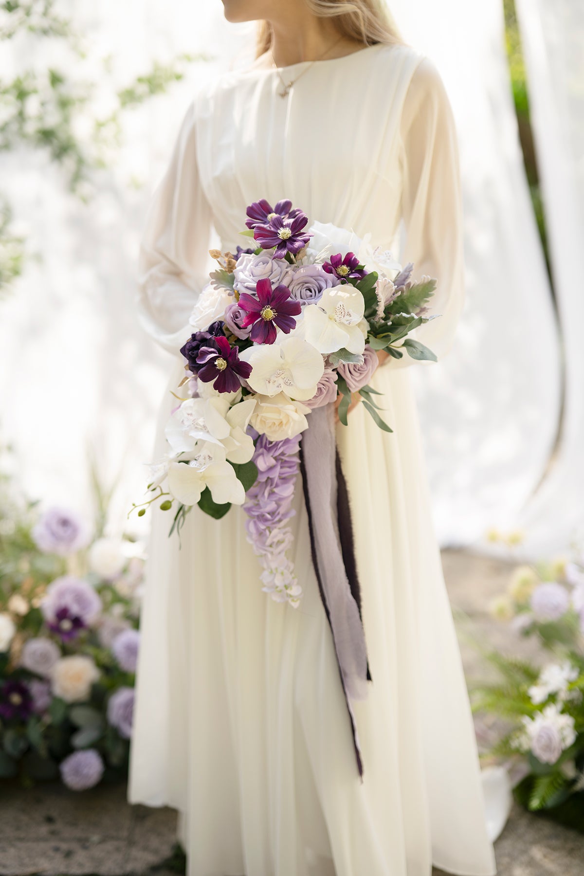 Small Cascade Bridal Bouquet in Lilac & Gold