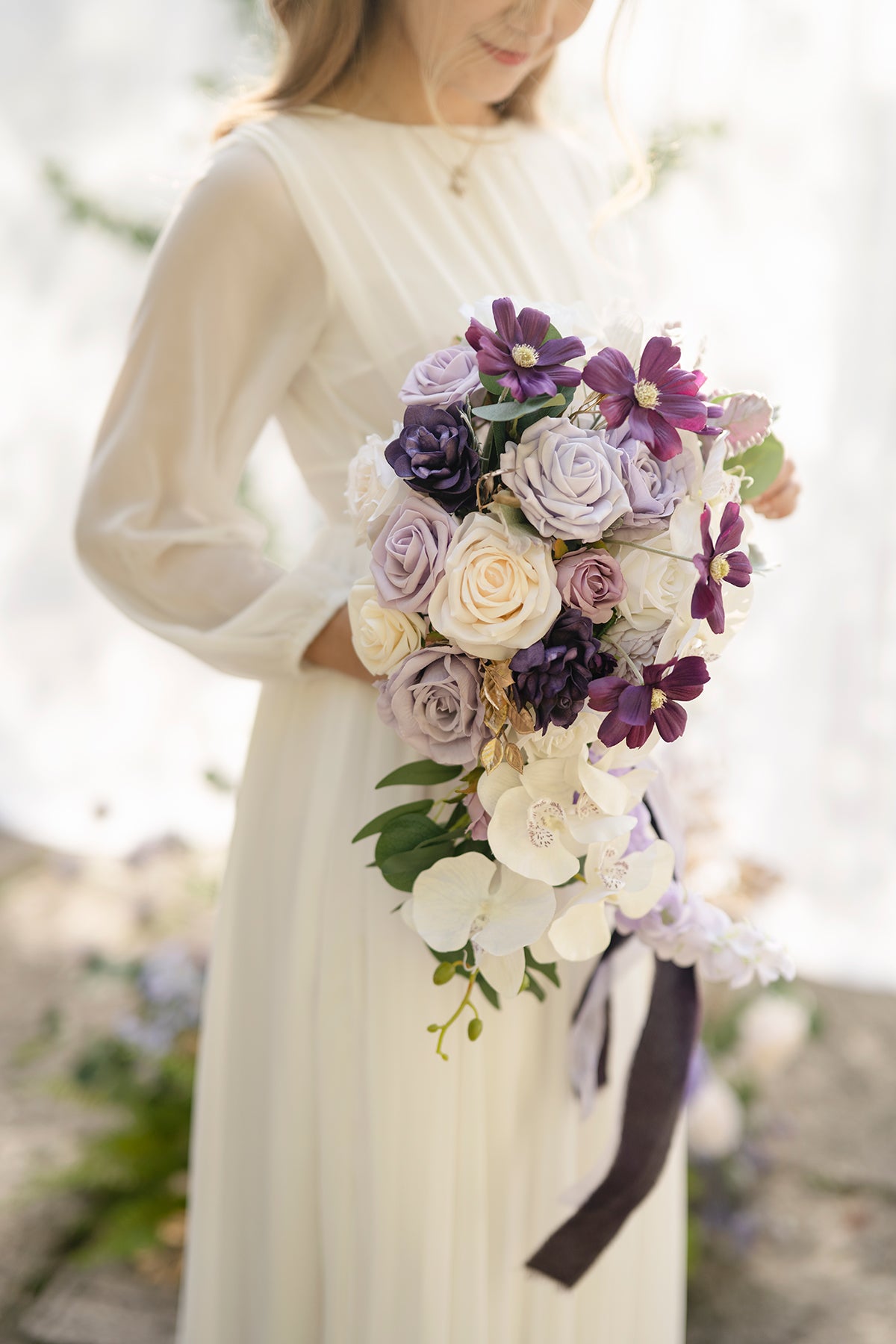 Small Cascade Bridal Bouquet in Lilac & Gold