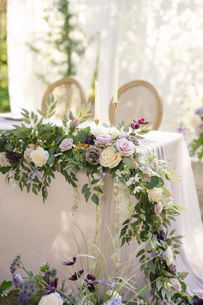 9ft Head Table Flower Garland in Lilac & Gold