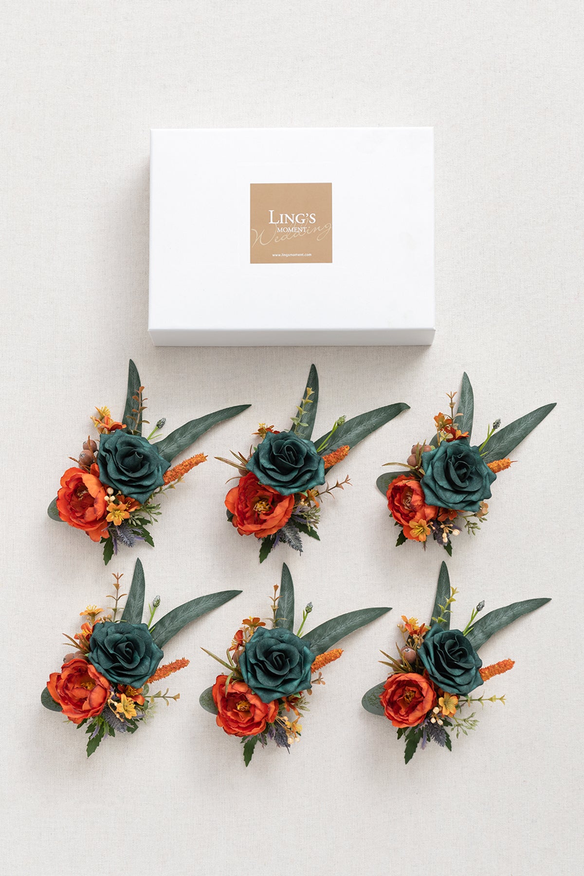 Wrist Corsages in Dark Teal & Burnt Orange