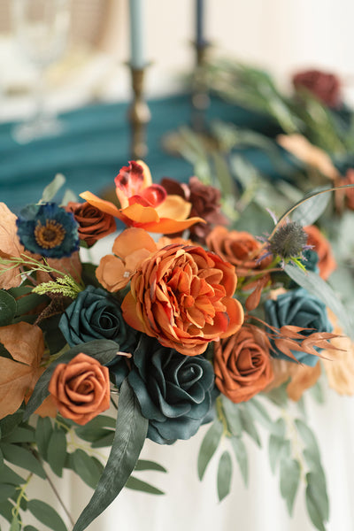 6ft Flower Garland in Dark Teal & Burnt Orange