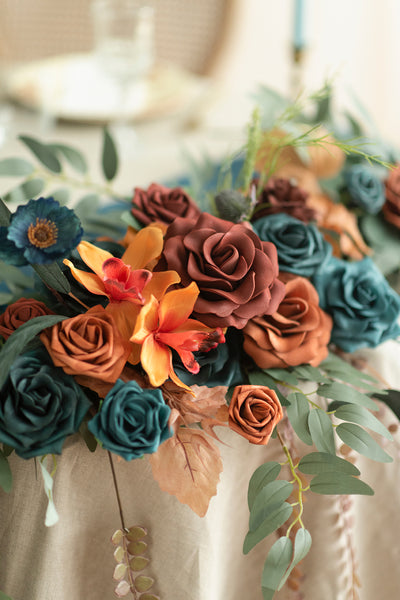 9ft Head Table Flower Garland in Dark Teal & Burnt Orange