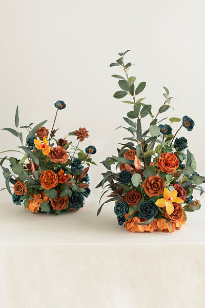 Free-Standing Flower Arrangements in Dark Teal & Burnt Orange | Clearance