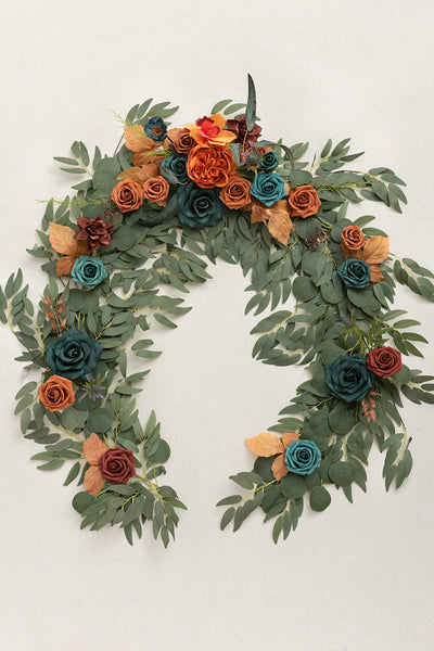 6ft Flower Garland in Dark Teal & Burnt Orange