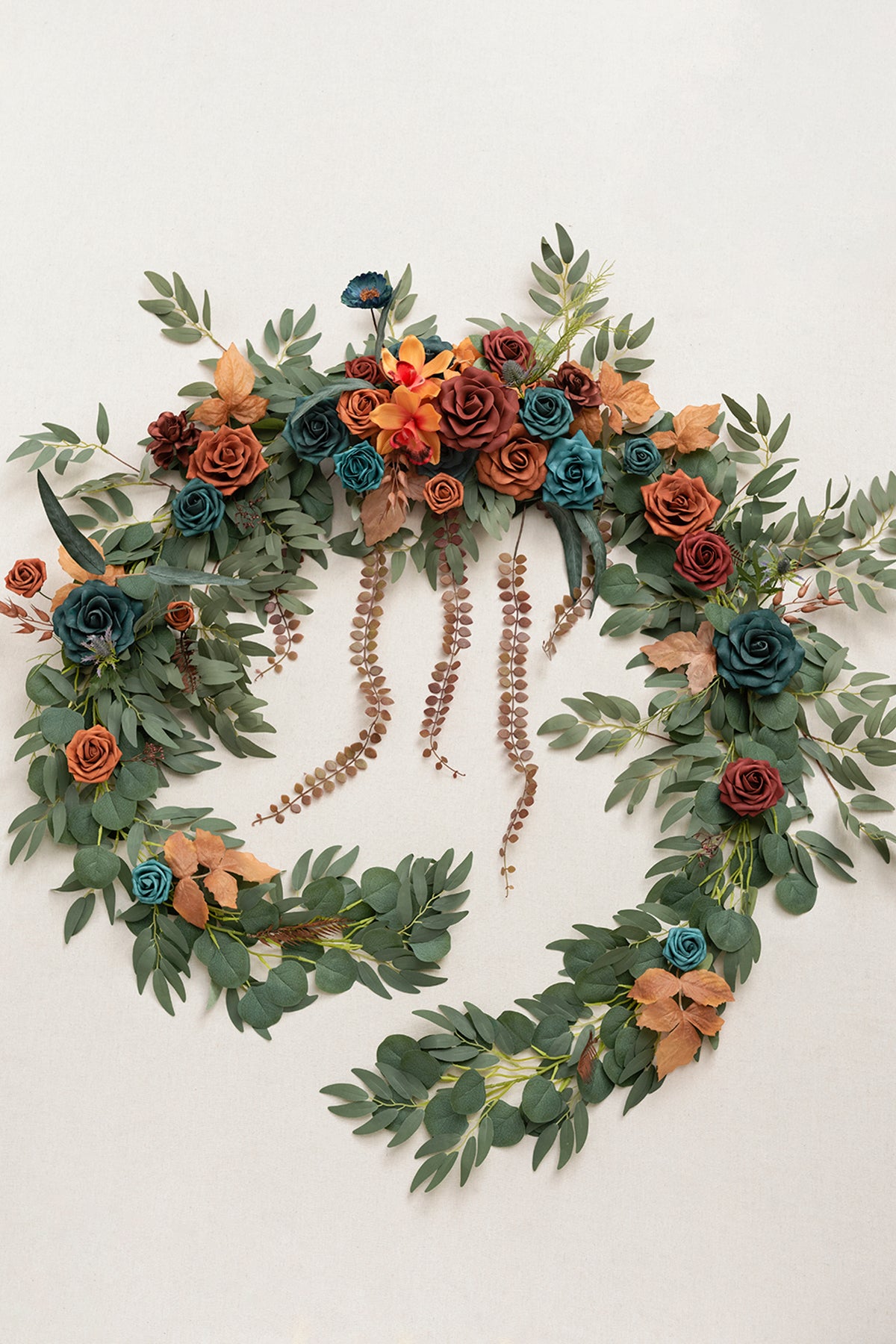 9ft Head Table Flower Garland in Dark Teal & Burnt Orange