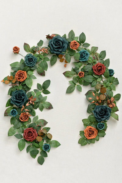 5ft Rose Leaf Flower Garland in Dark Teal & Burnt Orange