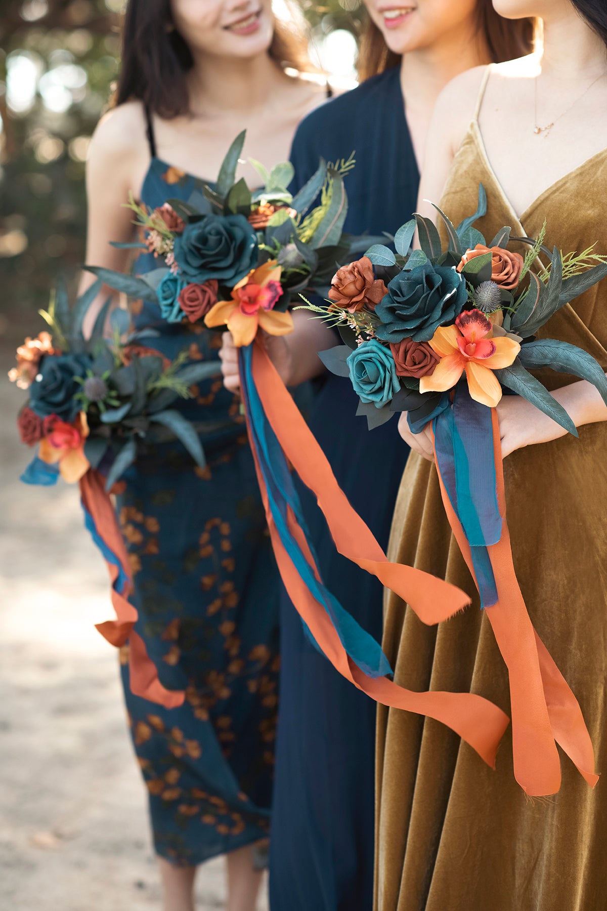 Bridesmaid Posy in Dark Teal & Burnt Orange