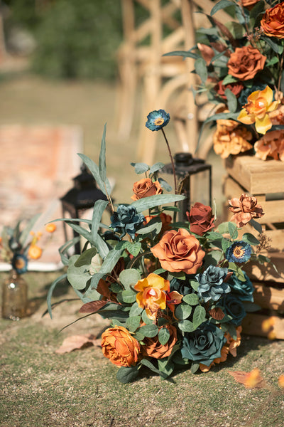 Free-Standing Flower Arrangements in Dark Teal & Burnt Orange | Clearance