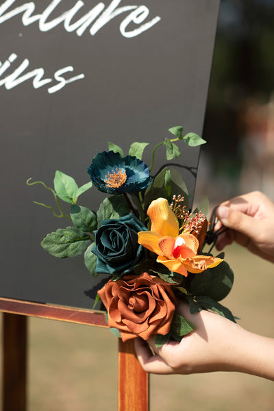 Flower Sign Decor in Dark Teal & Burnt Orange