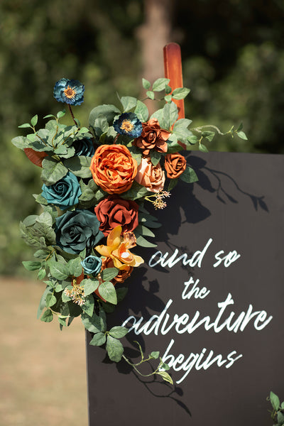 Flower Sign Decor in Dark Teal & Burnt Orange