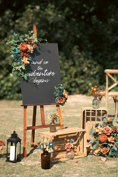 Combo Set Flower Sign Decor in Dark Teal & Burnt Orange
