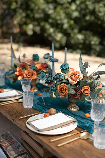 Large Floral Centerpiece Set in Dark Teal & Burnt Orange