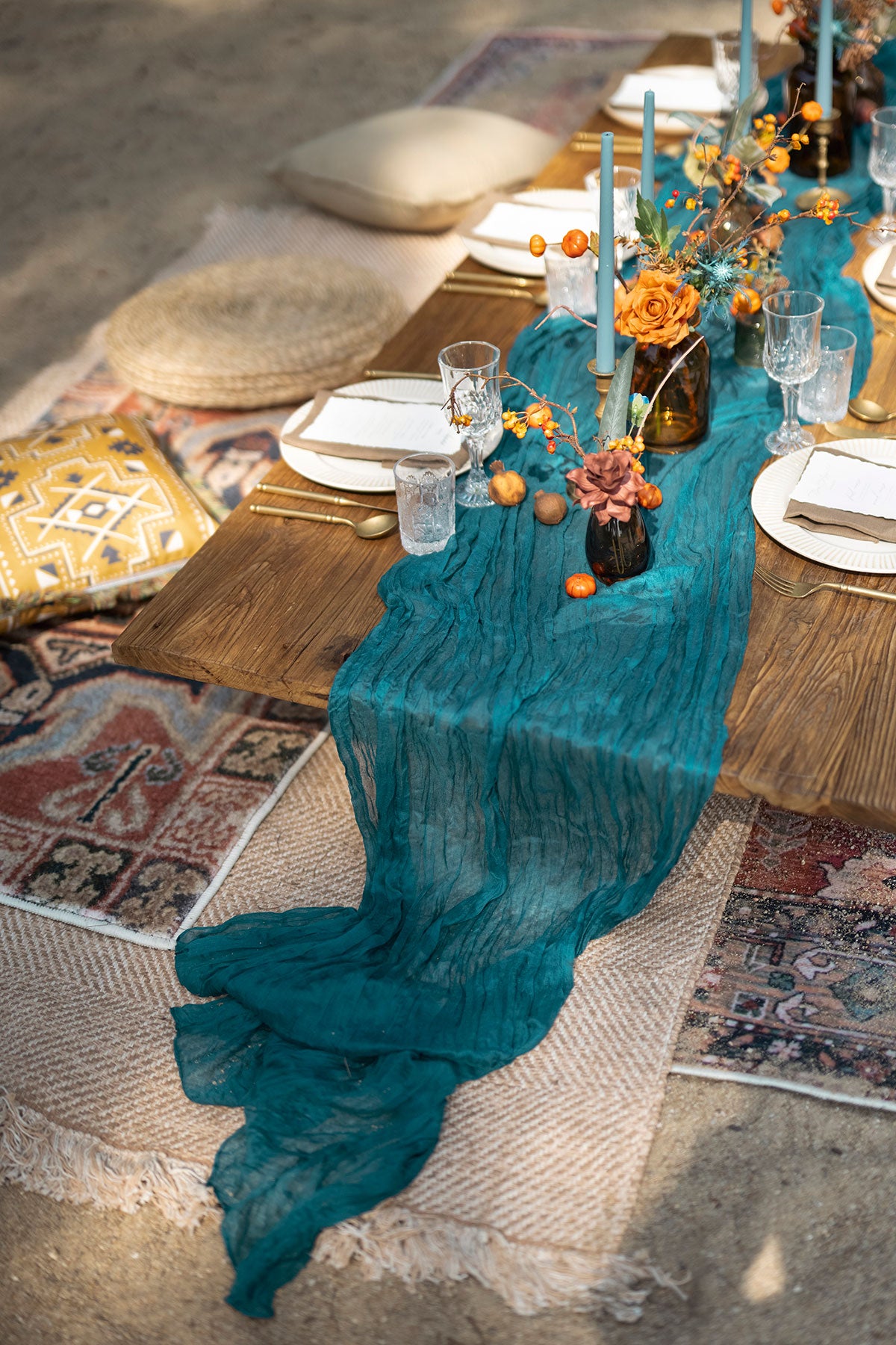 Table Runners in Dark Teal & Burnt Orange