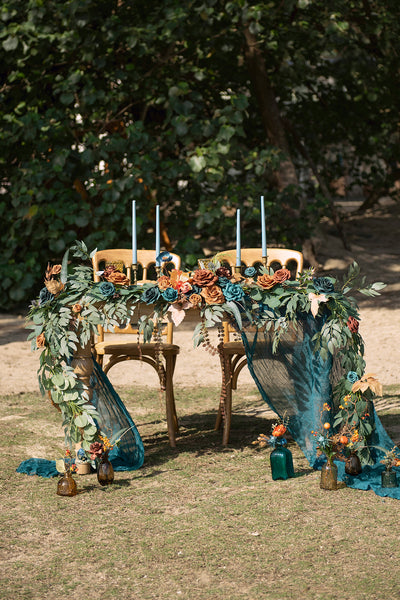 9ft Head Table Flower Garland in Dark Teal & Burnt Orange