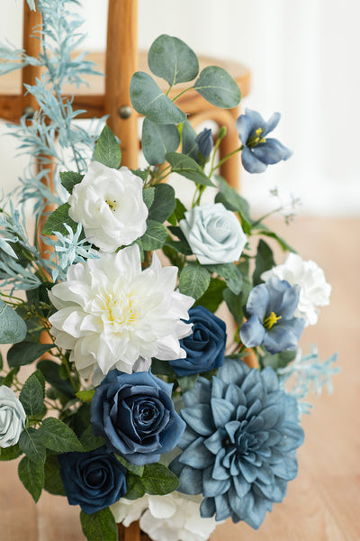 Wedding Aisle Runner Flower Arrangement in Dusty Blue & Navy