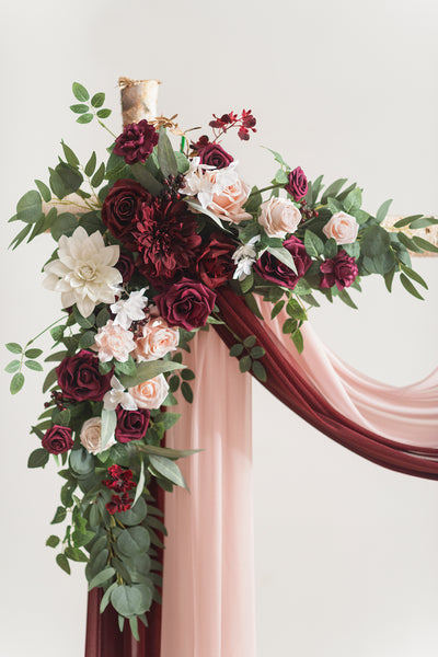 Flower Arch Decor with Drapes in Romantic Marsala