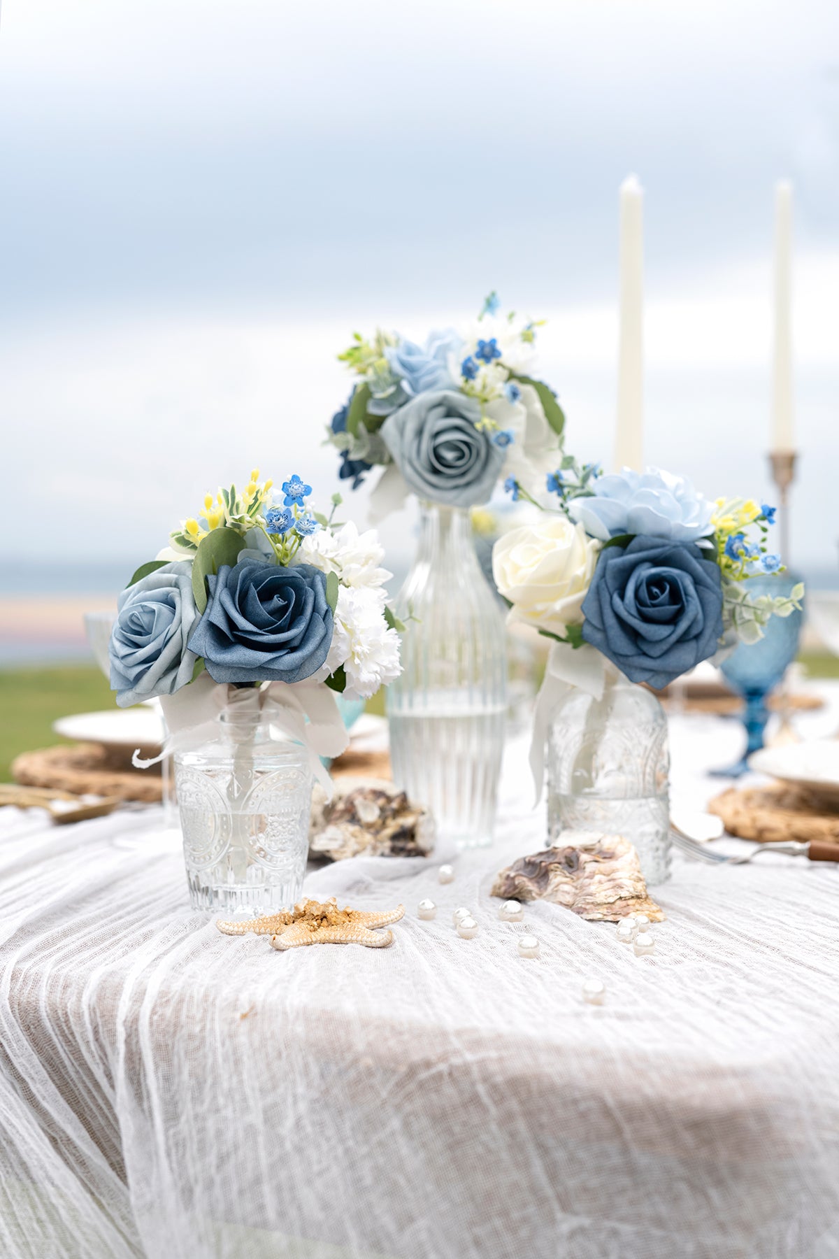 Mini Ready-to-Use Flower Centerpiece Set in Dusty Blue & Navy