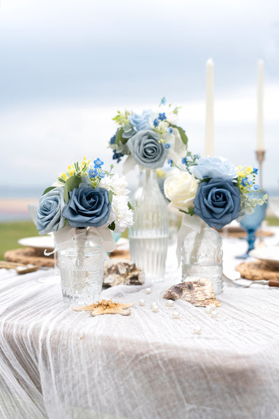 Mini Ready-to-Use Flower Centerpiece Set in Dusty Blue & Navy