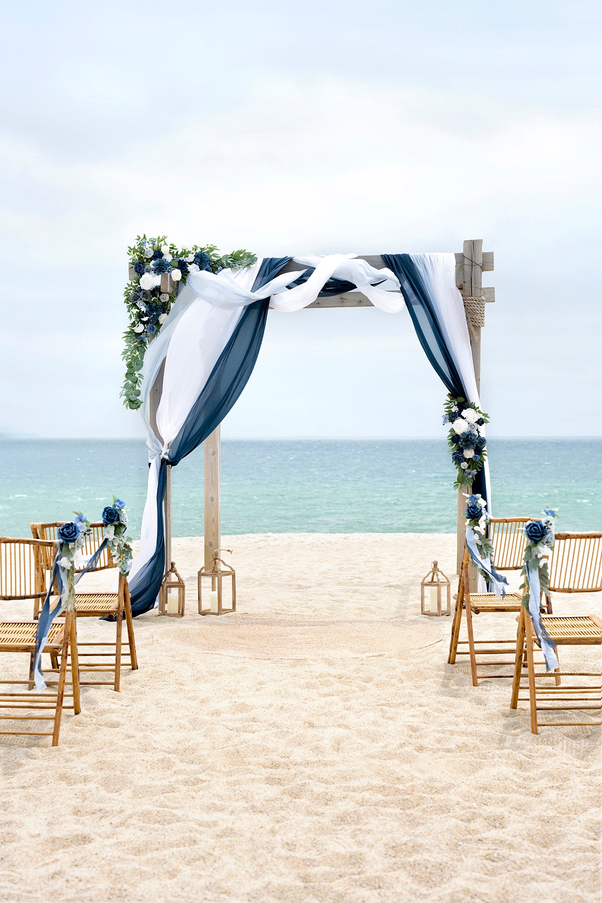 Flower Arch Decor with Drapes in Dusty Blue & Navy