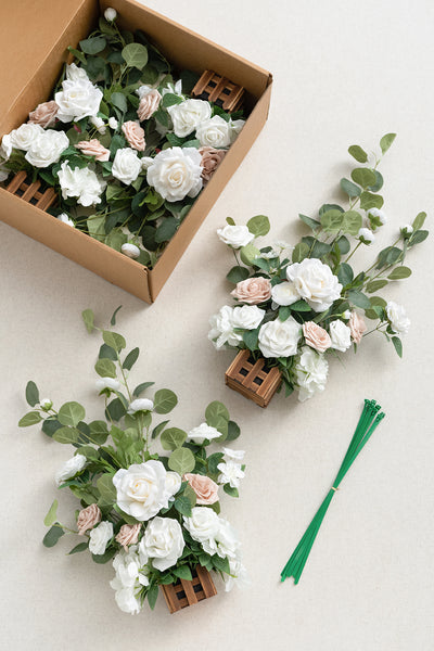 Wedding Aisle Runner Flower Arrangement in White & Sage