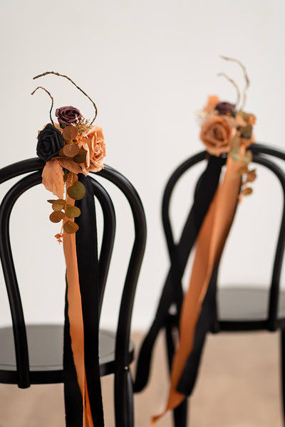 Wedding Aisle Decoration Pew Flowers in Black & Pumpkin Orange