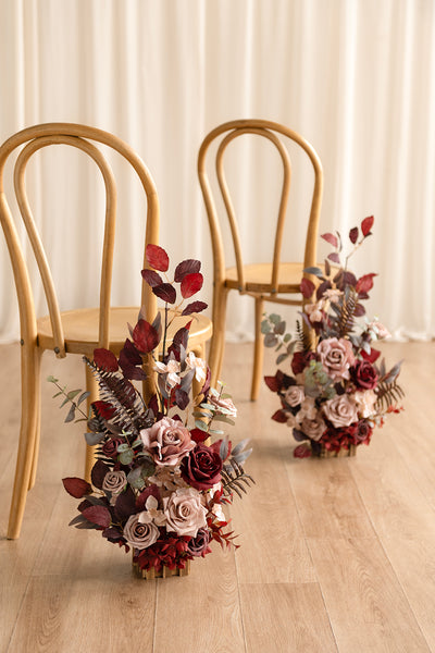 Wedding Aisle Runner Flower Arrangement in Burgundy & Dusty Rose