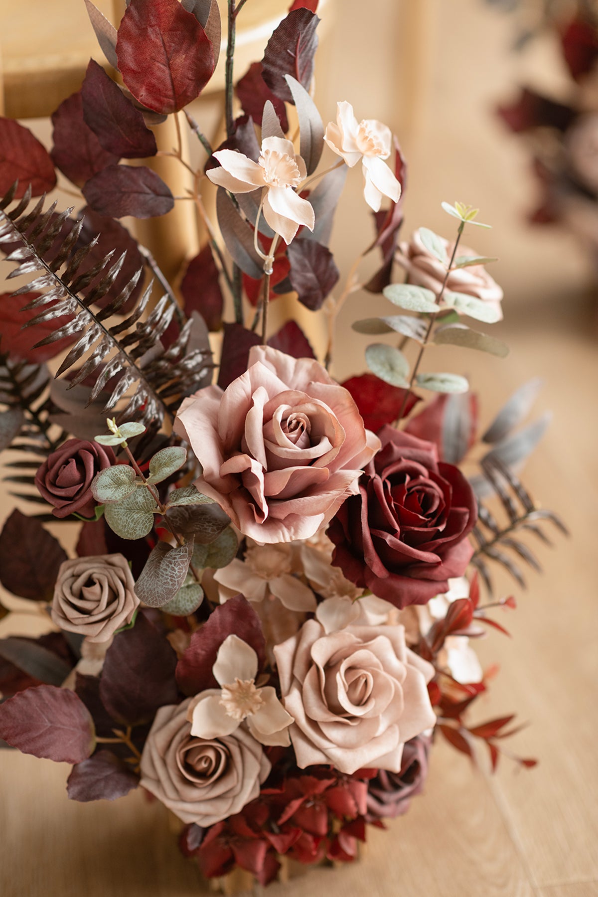 Wedding Aisle Runner Flower Arrangement in Burgundy & Dusty Rose