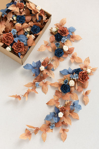 Wedding Hanging Chair Back Decoration in Russet Orange & Denim Blue