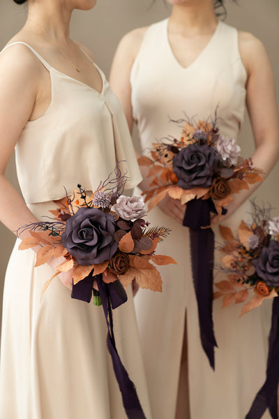 Bridesmaid Posy in Twilight Purple & Harvest Orange