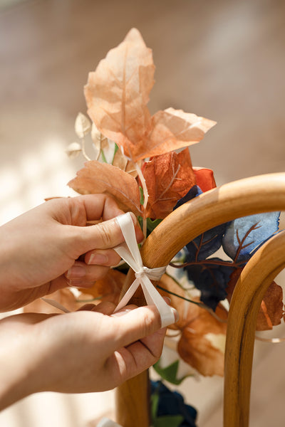 Wedding Hanging Chair Back Decoration in Russet Orange & Denim Blue
