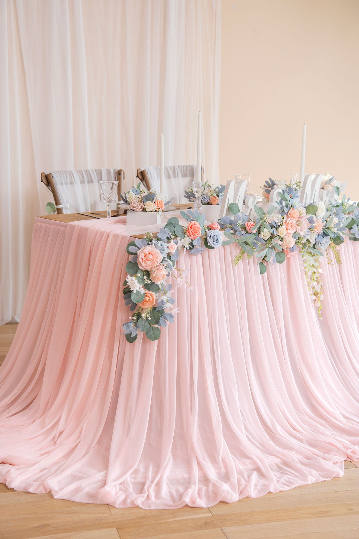 Extra Long Pooling Table Skirt in Blush & White