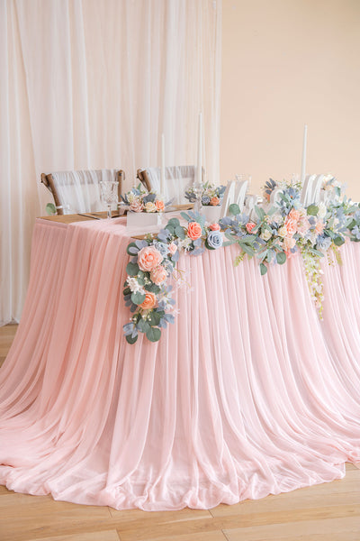 Extra Long Pooling Table Skirt in Blush & White