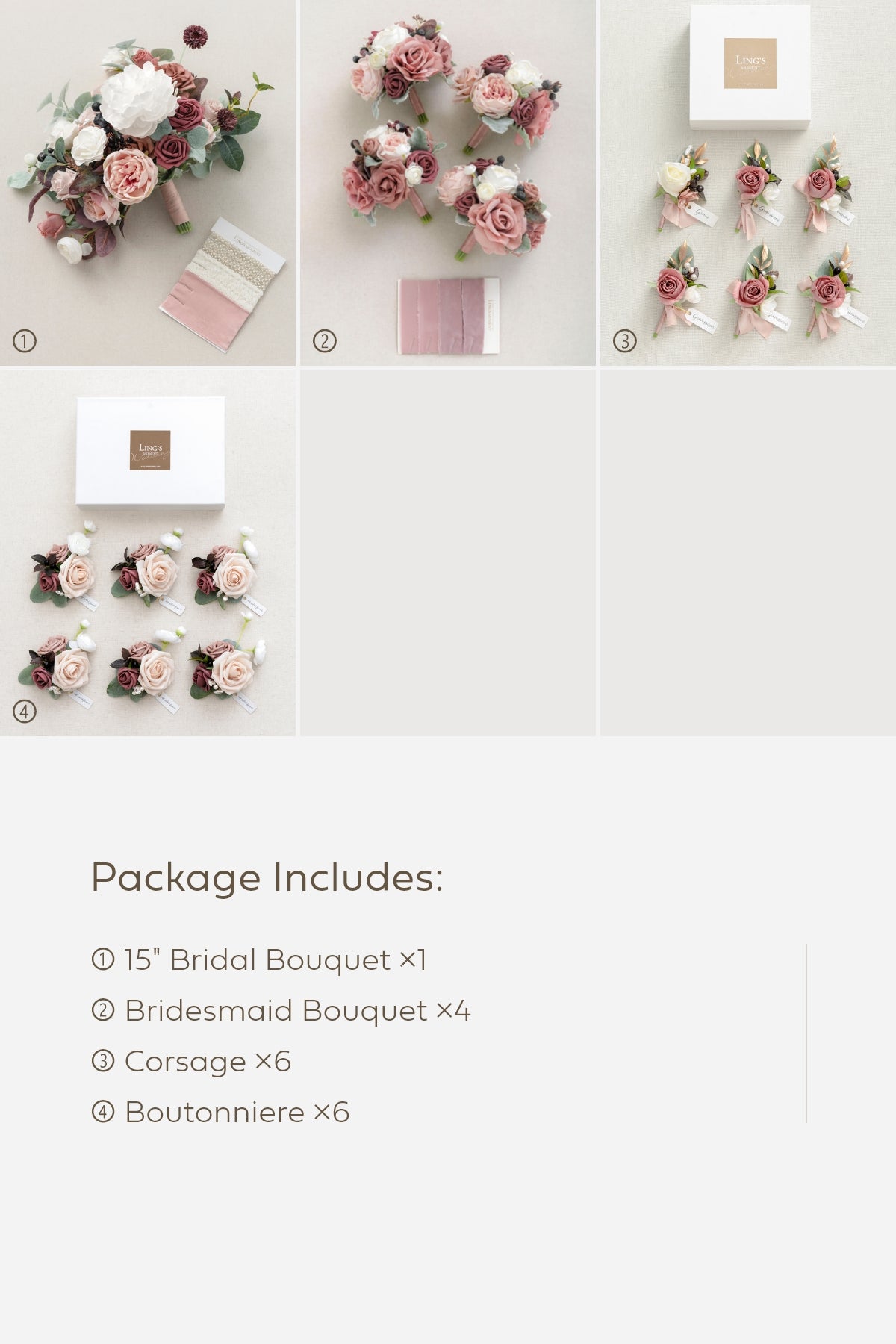 Pre-Arranged Bridal Flower Package in Dusty Rose & Mauve