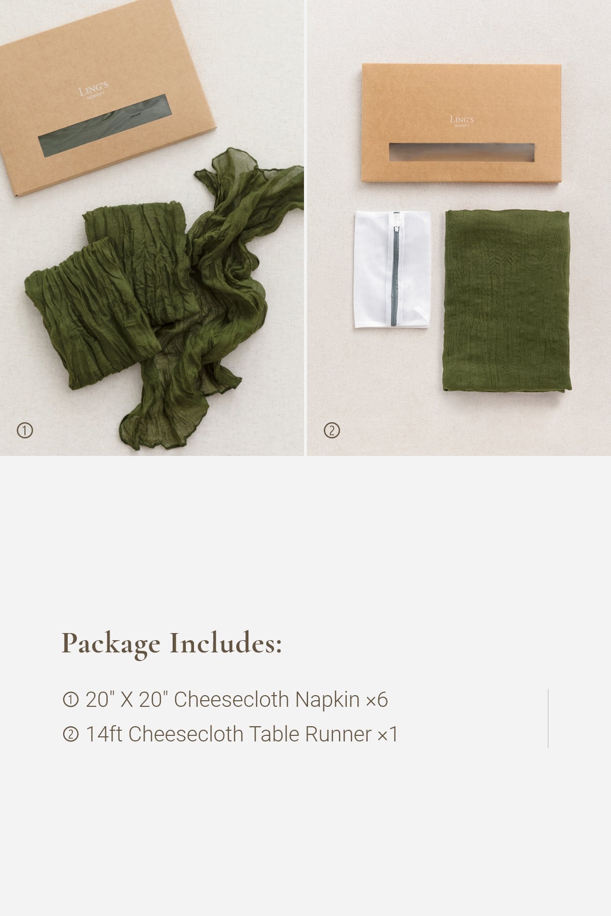 Cheesecloth Napkin & Table Runner Set in Moss Green