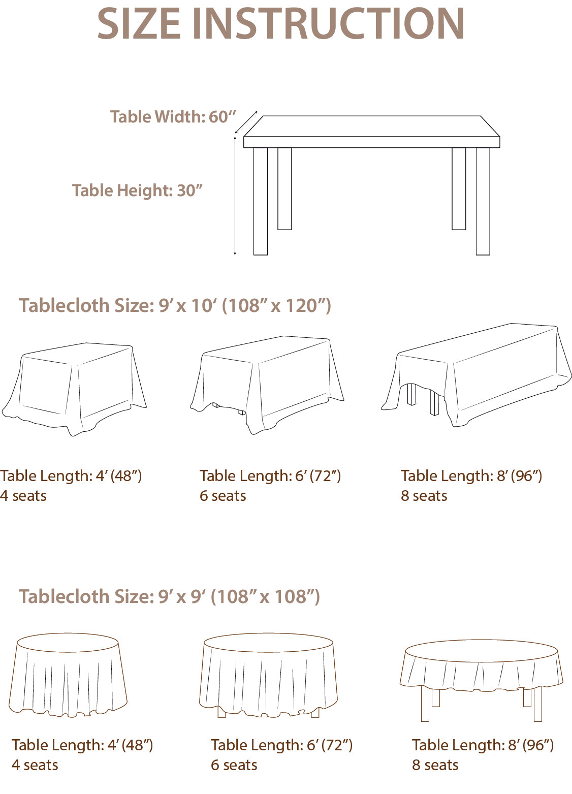 Table Cloth Fits 4ft / 6ft Table for Reception - 2 Styles