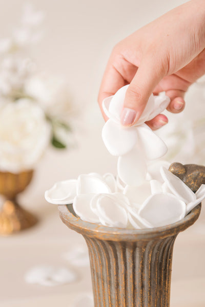 Silk Rose Petals in White & Sage